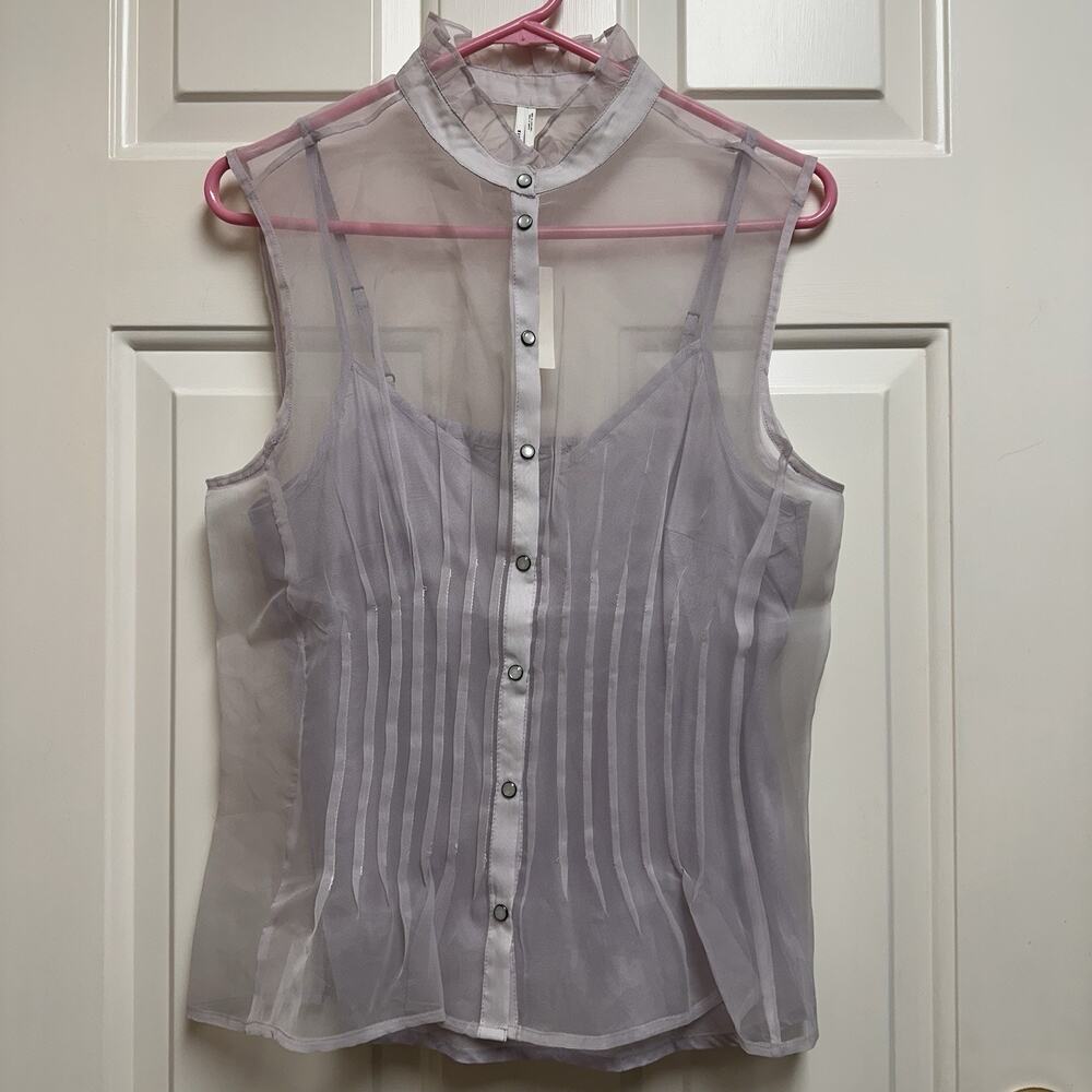 NWT! Anthropologie Lilac Purple Sheer Blouse Tank Top Camisole M Pearl Snap READ
